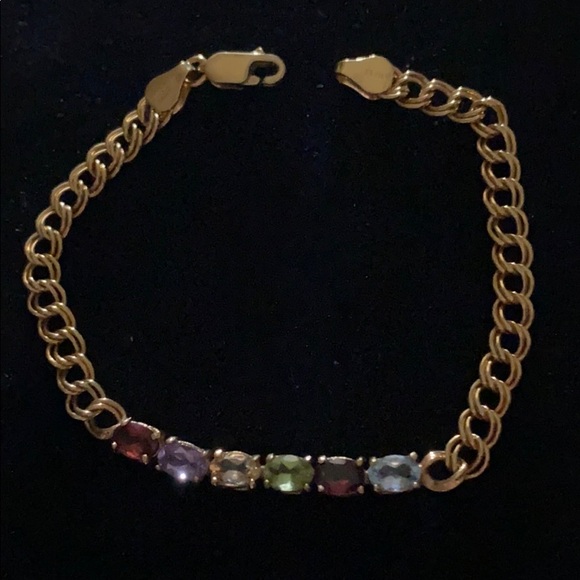 14k Gold Plated Chain Bracelet GENUINE Gemstones - Picture 3 of 6